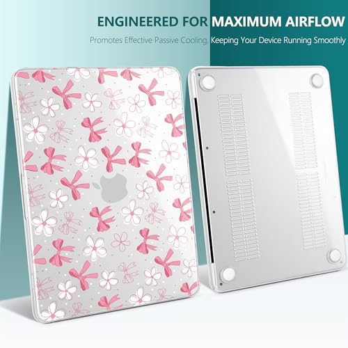 DONGKE Compatible with MacBook Neo 13 Inch Case 2026 A3404 A18 Pro chip & Touch ID, Plastic Hard Shell with Keyboard Cover, Screen Protector & Dust Plugs, Bow & Daisy - color: Bow & Daisy