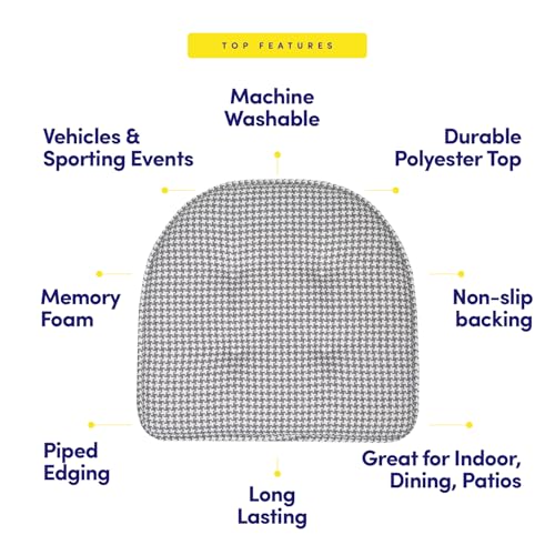 Sweet Home Collection Chair Cushion Memory Foam Pads Tufted Slip Non Skid Rubber Back U-Shaped 17" x 16" Seat Cover, 2 Count (Pack of 1), Houndsooth Gray - color: Houndsooth Gray, size: 2 Pack, style: Foam Pads