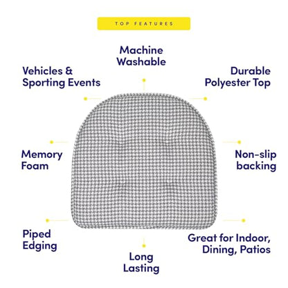 Sweet Home Collection Chair Cushion Memory Foam Pads Tufted Slip Non Skid Rubber Back U-Shaped 17" x 16" Seat Cover, 2 Count (Pack of 1), Houndsooth Gray - color: Houndsooth Gray, size: 2 Pack, style: Foam Pads
