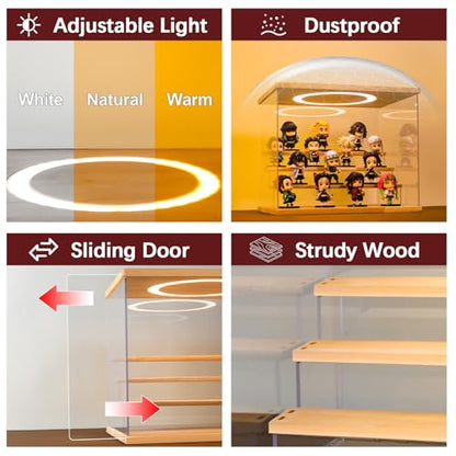 Acrylic Display Case with Adjustable LED Light, 3 Tier Clear Display Box Dustproof Showcase for Action Figures, Collectibles and Mini Toys, Assembly Display Cabinet(Black 12.5×6.7×9in) - color: Black, size: 3 Tier 12.5×7×9in