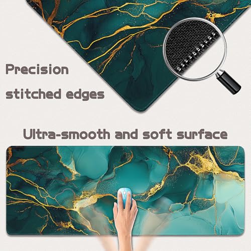 Gaming Mouse Pad - (31.5"×11.8") Marble Large Mouse Pads for Desk - Desk Mat for Keyboard and Mouse with Non-Slip Base, Desks Pad Matfor Game/Office & Home - color: Marble-Dark Green, size: 31.5L x 11.8W inches
