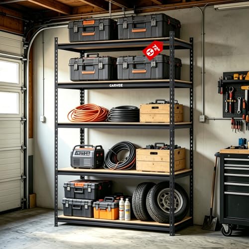 Garvee 5-Tier Heavy Duty Storage Shelving Unit, 2204 Lbs Capacity Garage Shelves, Adjustable Metal Storage Rack with Density Board for Garage Kitchen Basement Pantry, 72" H x 48" W x 24" D - size: 72" H x 48" W x 24" D