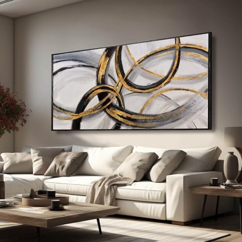 Large Framed Canvas Wall Art Gold Foil Prints Art Abstract Wall Pictures for Bedroom Dining Room Black Line Art 29"x 58" Gallery Wall Decor - color: Gold White, size: 29"x58"