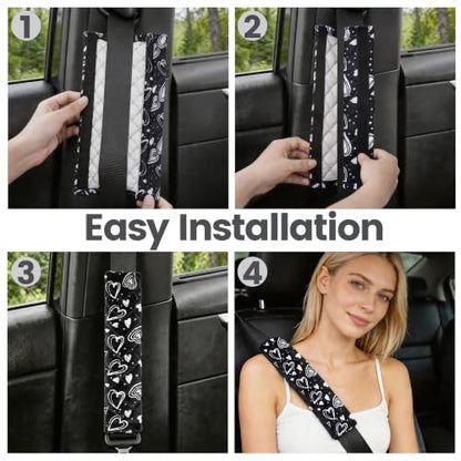 Amooca Soft Auto Seat Belt Cover Seatbelt Cushions Shoulder Pad 2 PCS for a More Comfortable Driving Compatible with All Cars and Backpack Cute Black Heart - color: Black Heart