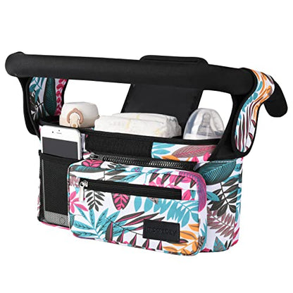 Momcozy Universal Stroller Organizer, 2 Insulated Cup Holders, Removable Zip Pocket, Adjustable Straps, Large Capacity Baby Essentials Compact Design, Fits Any Stroller (Multicolor) - color: Multicolor