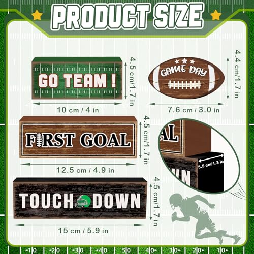 Britimes 4 Pcs Game Day Football Tiered Tray Decorations Set Touchdown Stack Block Signs Go Team First Goal Rustic Tabletop Decor for Table & Home Office (Game Day)