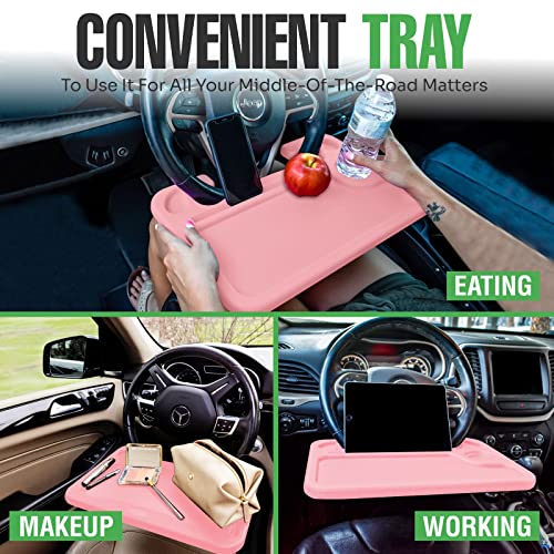 lebogner Steering Wheel Tray, Car Tray for Eating, Hook On Steering Wheel Desk for Food, Laptop and Car Accessories, Car Road Trip Must Haves Gadgets Car Table (Light Pink, with Tablet Slot) - color: Light Pink, With Tablet Slot