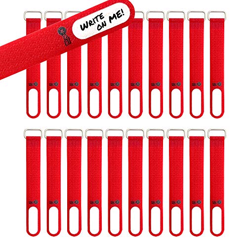 Wrap-It Storage Cinch-Straps, 5" 20 Pack (Red), Features Metal Buckle and Write on Label for Easy Cord Identification and Cable Management, Reusable Multi-Purpose Securing Cinch Straps - color: Red, size: 5" (20 Pack)
