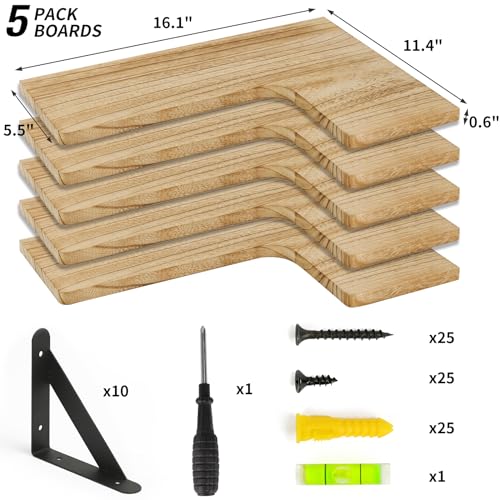 Fixwal Floating Shelves for Wall Set of 5, Rustic Wood Wall Mounted Corner Shelf for Bathroom, Kitchen, Bedroom, Home Decor, Laundry Room, Living Room (Carbonized Black) - color: 1-carbonized Black