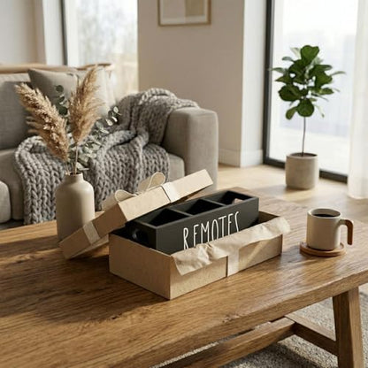 Remote Control Holder, Farmhouse Remote Storage Caddy, Bedside TV Controller Box, Rustic Wood Media Organizer Tray for Home Bedroom Table (Black) - color: Black
