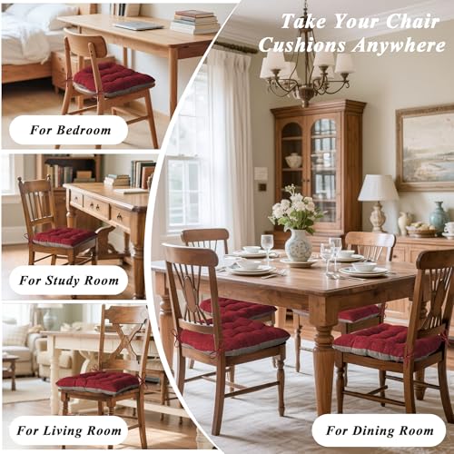 Chair Cushions for Dining Chairs Set of 4 Durable D-Shaped Seat Cushions with Non-Slip Backing Secure Ties Thick Cozy Seat Pad for Kitchen Dining Room Office(18x16.5x3in Burgundy) - color: Burgundy