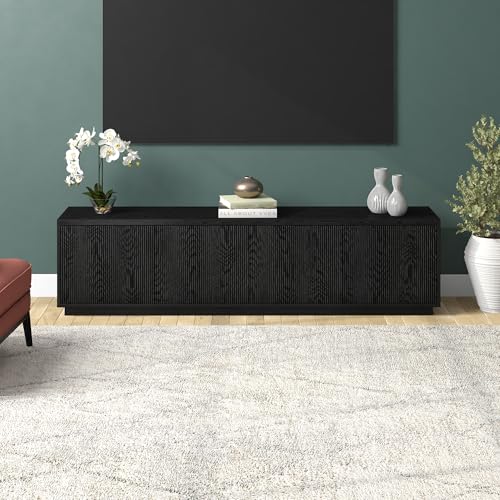 Henn&Hart Fluted TV Stand for TVs up to 85" with 2 Concealed Ribbed Storage Cabinets and Adjustable Shelves for Living Room, Family Room, or Office, Natural Black - color: Natural Black, size: 79" TV Stand