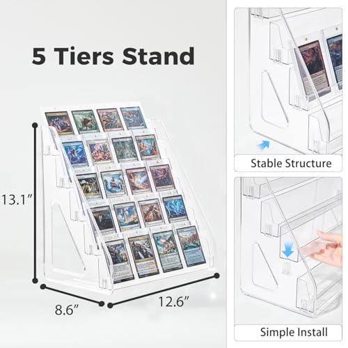 DEEIF 5 Tier Acrylic Trading Card Display Stand, 12" Display Shelf for Magnetic Card Holders, Toploaders, PSA Graded Cards, TCG Sports Card Collection (5Tier, 1Pack) - size: 5 Tier, 1 Pack
