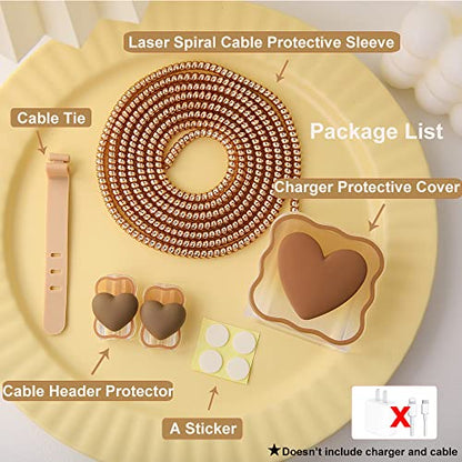 Compatible with iPhone 18W/20W USB-C Charger Cover Lovely 3D Love Heart Waves Clear Soft Charger Protector Cute Cable Saver for iPhone 11 12 13 14 Pro Max Fast Power Adapter, Brown 1 (5in1) - color: Brown 1 (5 in 1)