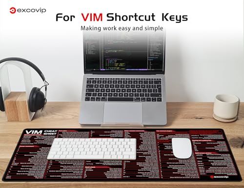 excovip Mouse Pad for Vim, 31.4x11.7x0.07 inch Extended Large Cheat Sheet Mousepad PC Office Spreadsheet Keyboard Shortcut Mouse Mat with Non-Slip Stitched Edge 0326 - color: For VIM