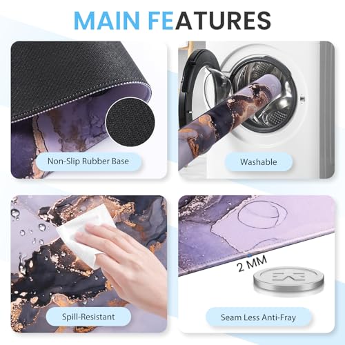 Desk Pad Mat, Large Mouse Pad with Wrist Rest, Ergonomic Keyboard Wrist Support, XXL Carpal Tunnel Mousepad Set with Coaster, Computer Keyboard Matt for Laptop Desktop, White Gray Marble - color: Marble White Grey Gold