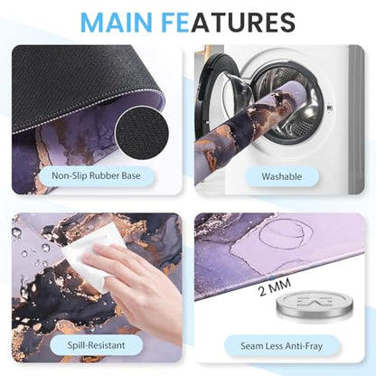 Desk Pad Mat, Large Mouse Pad with Wrist Rest, Ergonomic Keyboard Wrist Support, XXL Carpal Tunnel Mousepad Set with Coaster, Computer Keyboard Matt for Laptop Desktop, White Gray Marble - color: Marble White Grey Gold