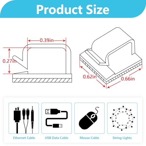 Abnii 100PCS Cable Clips, Adhesive Wire Clips Organizer Cord Clips Management, Cable Staples Outdoor Strong for Wall, Desk, Christmas Lights, String Lights, TV PC Ethernet Cable, Clear Large - color: Clear, size: Large