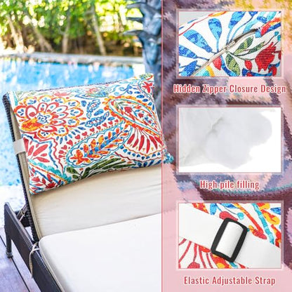 Juexica 2 Pack Chaise Lounge Pillow with Strap Outdoor Waterproof Beach Chair Neck Headrest Pillow Adjustable Elastic Band for Hammock Lumbar Recliner Pillows for Patio Pool Chair(Paisley) - style: Paisley