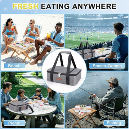 Chilled Snackle Box Container with Ice Pack & Insulated Bag, Portable Snack Tray with 2 Sauce Cups, Divided Serving Tray for Travel Picnic, Leak-Proof, Dishwasher Safe, BPA-Free - color: White + Ice Pack & Insulated Bag