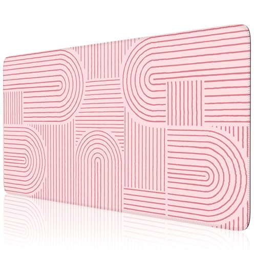 iCasso Pink Desk Matt for Desktop, Cute Desk Pad Mat, Large Mouse Pad, Anti-Slip Big Mousepad with Stitched Edges, Keyboard Pad for Computer(Pink) - color: Line-Pink