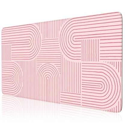 iCasso Pink Desk Matt for Desktop, Cute Desk Pad Mat, Large Mouse Pad, Anti-Slip Big Mousepad with Stitched Edges, Keyboard Pad for Computer(Pink) - color: Line-Pink
