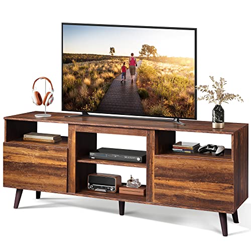 WLIVE TV Stand for 65 Inch TVs, Entertainment Center with Storage Cabinet, Mid-Century Modern TV Stands for Living Room and Bedroom, Media TV Console, Retro Brown - color: Rustic Brown, size: 58 Inch