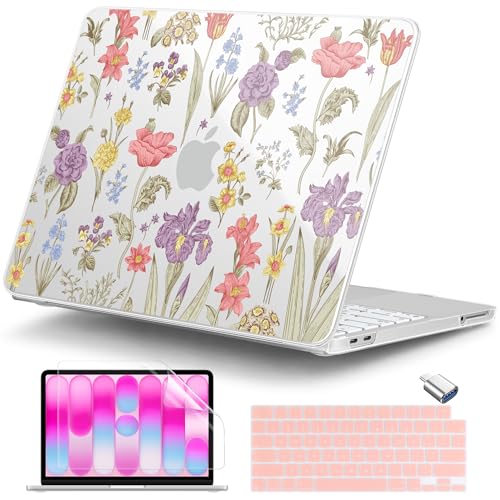 DONGKE Compatible with MacBook Neo 13 Inch Case 2026 A3404 A18 Pro chip & Touch ID, Plastic Hard Shell with Keyboard Cover, Screen Protector & Dust Plugs, Botanical Floral - color: Botanical Floral
