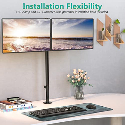 WALI Extra Tall Dual LCD Monitor Fully Adjustable Desk Mount Fits 2 Screens up to 27 inch, 22 lbs. Weight Capacity per Arm (M002XL), Black - size: 13"-27", style: Dual