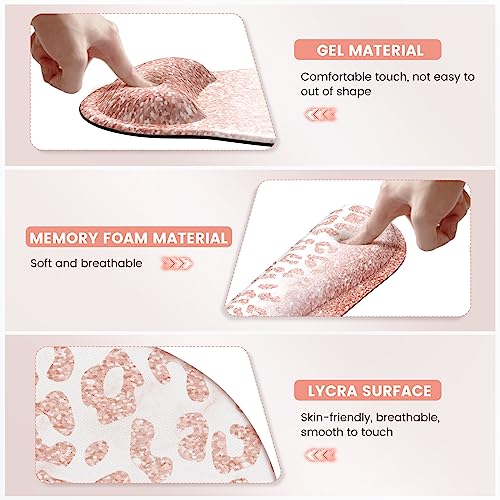 iLeadon Mouse Pad Set, Desk Mat + Mouse Pad with Wrist Rest + Keyboard Wrist Rest + Coaster, 4in1 Glitter Leopard Mouse and Keyboard Pad Set for Home Office, Pink Rose Gold Leopard - color: Pink Rose