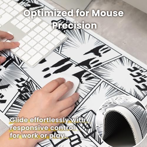 BELLEMOND Japanese Art Desk Mat | Large 31.5x11.8in Anime Mouse Pad for Keyboard & Mouse | Non-Slip Base, Water-Repellent | Original Japanese Design | Manga Burst - color: Manga Burst