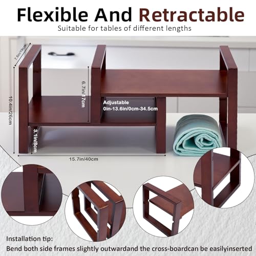 Desk Shelf, 100% Solid Wood Adjustable Desktop Bookshelf, No Tools, Nails or Glue Required for 130lb Load Capacity for Living Room, Office, Books, Cookbooks, Interlocking Joints Walnut Colour - color: Interlocking Joints Walnut Colour