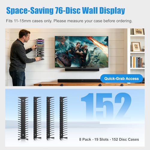 8 Pack DVD Shelf for Wall Mount, Floating Metal DVD Rack and Video Game Storage for Standard DVD CD Cases, Heavy-Duty Media Organizer Holder for PS, Xbox, PS5, PS4, Holds up to 152 - size: 8 Pack