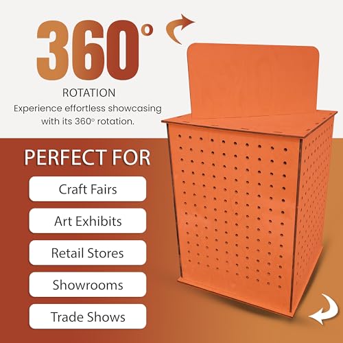 TORCHED DISPLAYS Rotating Display Stand | 22.5 x 16.76-inch | Rotating Organizer Wood Pegboard | Pegboard Display Stand for Craft Shows, Vendor Events, Jewelry, Accessories | Orange - style: Orange