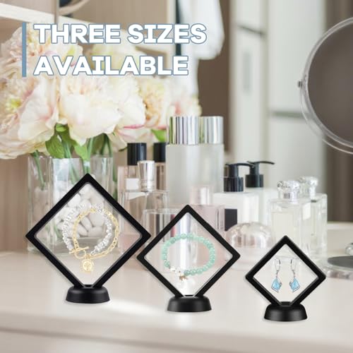 12Pcs 3D Floating Display Case Jewelry Storage Box, 4.3in Black | Clear Film, Plastic Frame, Challenge Coin Holder, For Shark Tooth Fossil Rock Gem Shell Butterfly Specimen - size: 4.3×4.3×0.8 inches