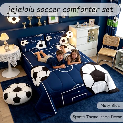 jejeloiu Football Comforter Set Toddler Kids Soccer Ball Pattern Comforter for Boys Girls Teens Sports Theme Bedding Set Breathable Football Court Duvet Set Room Decor Quilt Set - color: Multi 33, size: Toddler