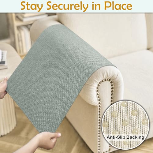 Couch Arm Covers, Waterproof Armrest Cover for Sofa, Loveseat, Armchair, Non-Slip Recliner Arm Cover, Sofa Arm Covers, Headrest Cover, Arm Chair Covers Set of 2 (Gray-Green, 26"×26") - color: Gray-green, size: 26" x 26" - 2 pcs