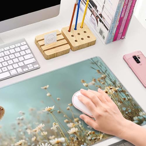 Flower and Little Cow XL Mouse Pad,Large Mouse Pad Gaming 31.5 x 11.8 in Mouse Mat Desk Pad,Extended Keyboard Mousepad Large Desk Mat with Non-Slip Rubber Base and Stitched Edge for Home Office - color: Flower and Little Cow