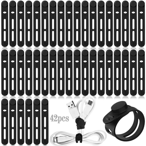 Tellegloww 42 Pcs Silicone Cable Ties Reusable Cord Organizer Adjustable Data Cable Wraps for Earphone Phone Charger Computer Cord Management Straps Travel Essentials(Black,3.15 Inch) - color: Black,, size: 3.15 Inch