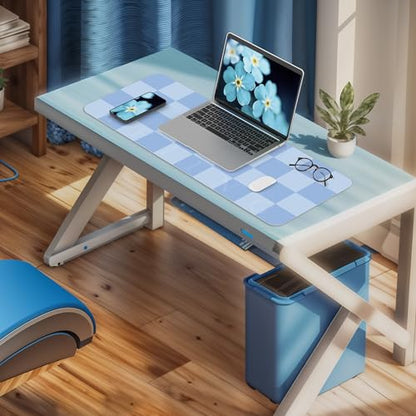 AFIING Light Blue Desk Mat 31.5" x 12", Waterproof PU Leather Desk Pad | Non-Slip Rubber Base, Easy Clean Surface, Desk Protection, Office & Home - color: Lightblue