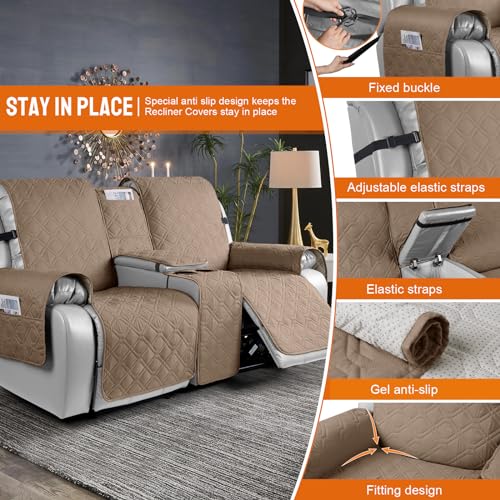 VANSOFY Loveseat Recliner Cover with Console 100% Waterproof Sofa Slipcovers Non-Slip Reclining Couch Cover Split Sofa Covers Furniture Protector for Pets, Dogs(Light Brown) - color: Light Brown