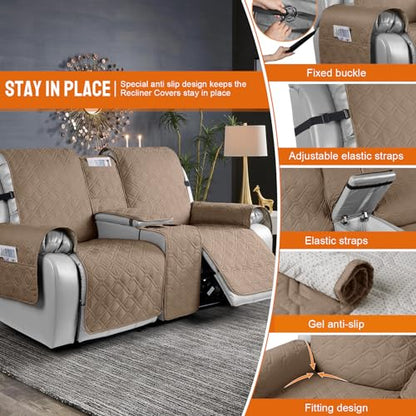 VANSOFY Loveseat Recliner Cover with Console 100% Waterproof Sofa Slipcovers Non-Slip Reclining Couch Cover Split Sofa Covers Furniture Protector for Pets, Dogs(Light Brown) - color: Light Brown