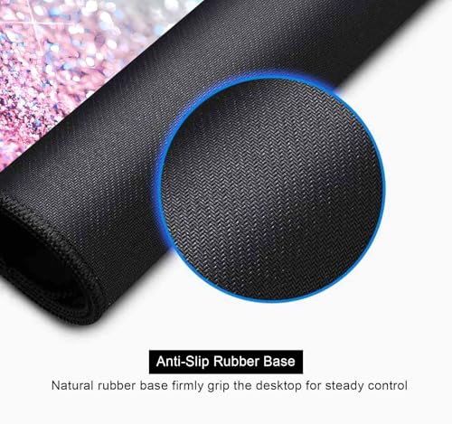 Gradient Glitter Large Mouse Pad, Pink Blue Sparkle Desk Pad, Pastel Cute Writing Desk Mat, Non-Slip Rubber Long Mousepad for Laptop Computer Gamer Home&Office, 31.5x11.8 in - color: Gradient Glitter