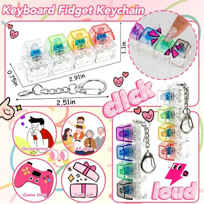 2 PCS 4-in-1 Keyboard Fidget Toy Keychain, Finger Clicky Button Toy Stress Relief Keychain with Swappable Keycaps, Mini Mechanical Key Fidget for Office Desk Focus Gifts (Mix Transparent) - color: Mix Transparent