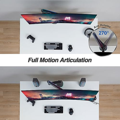 AVLT Single 27”-45” RGB Gaming Monitor Arm Desk Mount Built-in 20 Lighting Modes Touch Button Control Fits Flat/Curved/Ultrawide Screens Height Swivel Tilt Rotation Adjustable Stand -Dark Gray - color: Dark Gray - Single
