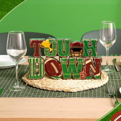 Bucherry Football Table Decoration 2026 Touch Down Wooden Centerpieces Happy Football Sign for Table, Touch Down Game Time Toppers Decor Sports Themed Tailgate Party Decorations for Home Office Shelf