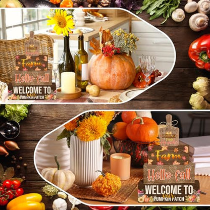 4 Pcs Fall Decorations for Home Farmhouse Tiered Tray Decor, Fall Kitchen Decor Rustic Wooden Cutting Board Block Sign Autumn Thanksgiving Harvest Tabletop Centerpieces for Home Table Indoor - style: Fall Harvest