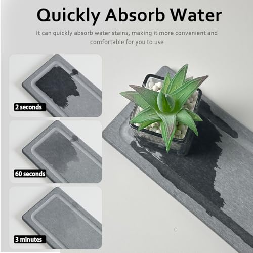 2 PCS Water Absorbing Stone Trays for Bathroom Sink & Kitchen Counter, Fast-Drying Diatomite Sink Coasters, Vanity Tray, Hand Soap Holder with Anti-Skid Pads (9.5" x 4.7" Gray) - color: 9.45" X 4.72" Grey