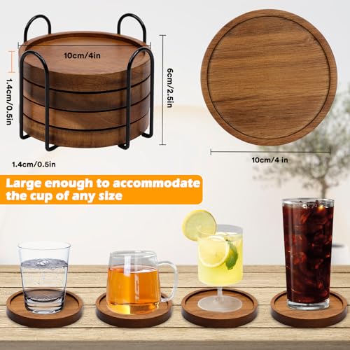 4 Pcs Wood Coasters for Drinks Absorbent, Wooden Coasters with Holder, Drink Coasters for Coffee Table, Absorbent Coaster Set for Table Protection Drink Coasters for Farmhouse, Office, Bar - style: Set of 4