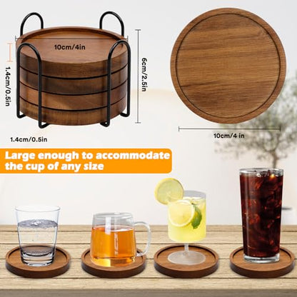 4 Pcs Wood Coasters for Drinks Absorbent, Wooden Coasters with Holder, Drink Coasters for Coffee Table, Absorbent Coaster Set for Table Protection Drink Coasters for Farmhouse, Office, Bar - style: Set of 4
